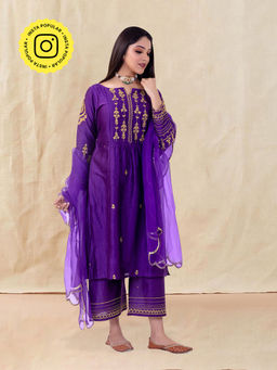 Priya Chaudhary - Purple Embroidered Kurta and Palazzo (Set of 2)