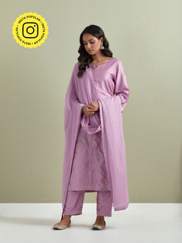 Priya Chaudhary - Chanderi Embroidered Purple Kurta with Pant and Dupatta (Set of 3)