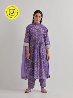 Priya Chaudhary - Printed Purple Kurtas (Set of 3)