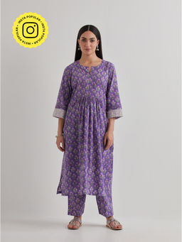 Priya Chaudhary - Printed Purple Kurtas (Set of 2)
