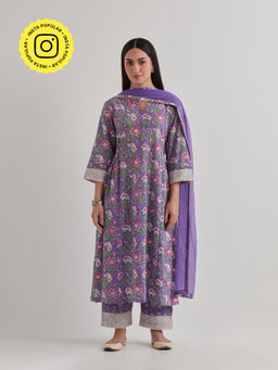 Priya Chaudhary - Printed Light Purple Kurtas (Set of 3)