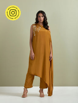 Priya Chaudhary - Mustard Embroidered Crepe Kurta