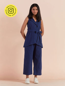Priya Chaudhary - Solid Navy Blue Co-ord (Set of 3)