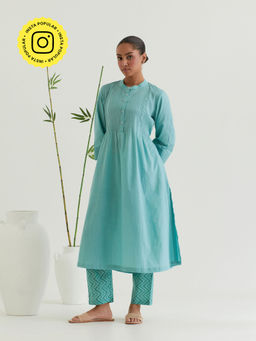 Priya Chaudhary - Sea Green Pleated Kurta