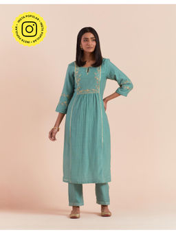 Priya Chaudhary - Teal Blue Embroidered Kurta