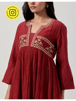 Priya Chaudhary - Maroon Embroidered Anarkali Kurta