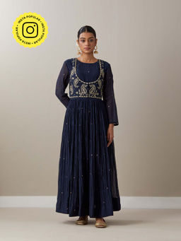 Priya Chaudhary - Blue Kurtas Navy Blue Kurta with Pant and Jacket (Set of 3)