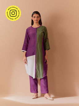 Priya Chaudhary - Purple Soft Chanderi Kurta with Pant (Set of 2)