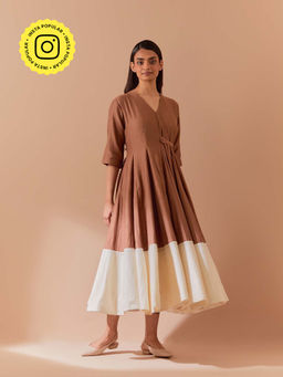 Priya Chaudhary - Brown Soft Chanderi Midi Dress