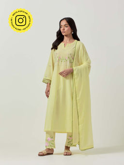 Priya Chaudhary - Yellow Kurta With Pant And Dupatta (Set of 3)