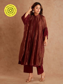 Priya Chaudhary - Women'S Brown Kaftan Kurta with Slip and Pant