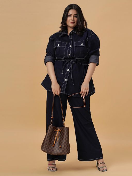 Buy Turning Blue Womens Plus Size Dark Blue Denim Co-Ord Set (36) Online