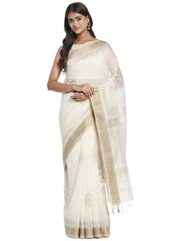 Fabindia - Natural Hand Block Print Cotton Silk Saree