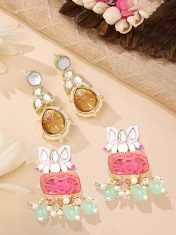 Zaveri Pearls - (Set of 2) Multi-Color Ethnic Enamel Drop Earrings ZPFK15181