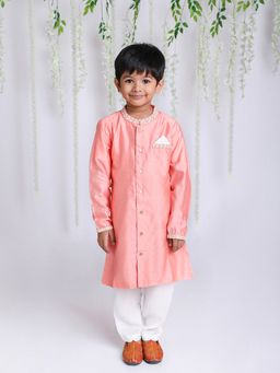 KID1 - Embroidered Kurta Pajama Set-peach (Set of 2)
