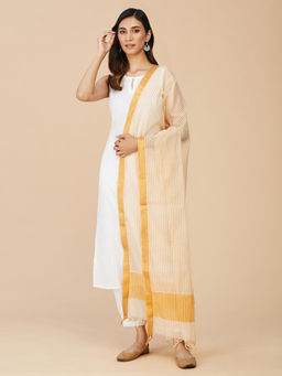 Fabindia - Orange Natural Cotton Hand Woven Dupatta