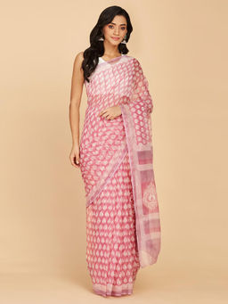 Fabindia - Purple Cotton Silk Blend Hand Block Printed Saree