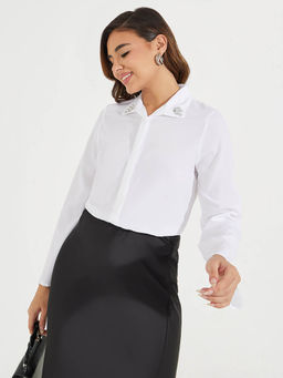 Styli Elevate - Women White Embellished Collar Regular Fit Shirt