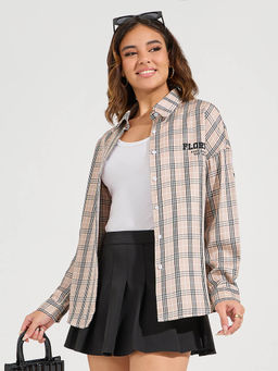 Styli - Women Brown Oversized Checked Longline Shirt