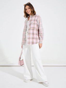 Styli - Women Multi Color Contrast Checked Print Oversized Shirt