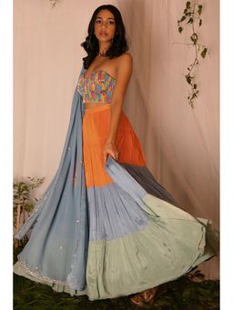 Nirmooha - Mustard Embellished Blouse with Lehenga and Hand Embroidered Dupatta