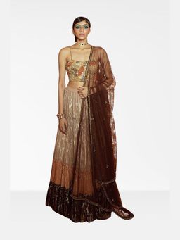 Nirmooha - Beige Embellished Lehenga and Blouse with Dupatta