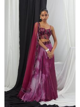 Nirmooha - Wine Embellished Lehenga and Blouse with Dupatta