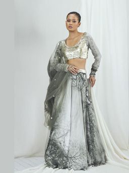 Nirmooha - Grey Embellished Lehenga and Blouse with Dupatta