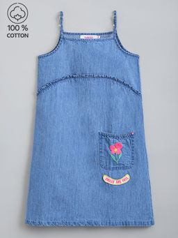 Hopscotch - A-Line Strappy Denim Dress Blue