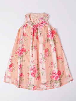 Hopscotch - Pearl Applique Georgette Dress Peach