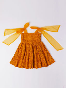 Hopscotch - Shoulder Tie Cotton Lace Dress Mustard