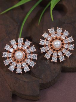 I Jewels - Rose Gold Plated CZ and American Diamond Fashionable Stud Earrings (E3274RG)