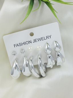 I Jewels - Silver Plated Pack of 6 Different Design Chunky & Fancy Fashionable Earrings (E3333S)