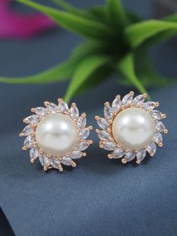 I Jewels - Rose Gold Plated CZ & American Diamond Fashionable Stud Earrings (E3349RG)