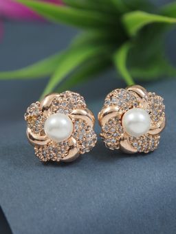 I Jewels - Rose Gold Plated CZ & American Diamond Fashionable Stud Earrings (E3350RG)
