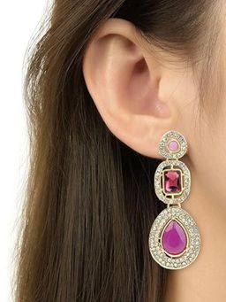 I Jewels - Purple Gold Plated Traditional Stone & Beads Tear Drop Earrings (E379Pu)