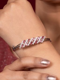 Niscka - Elegant American Diamond Silver Plated Pink AD Bracelet