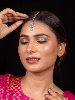 Niscka - Ethnic Silver Rhodium Plated White American Diamond Maang Tikka