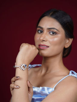 Niscka - Elegant Silver Plated Blue American Diamond Openable Bracelet