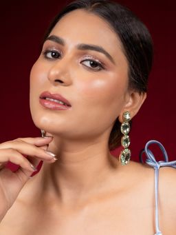 Niscka - 18k Gold Plated Party Wear Light Green Drop Earrings