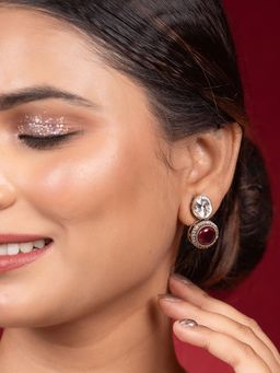 Niscka - Ethnic Pink Stone & Kundan Drop Earrings
