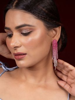 Niscka - Fancy Pink & White CZ Crystal Dangler Earrings