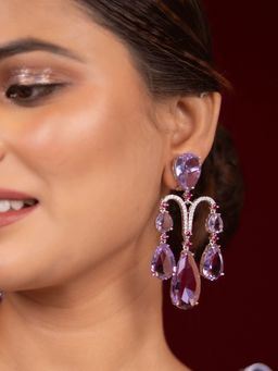 Niscka - Designer Purple Pink & White American Diamond Chandelier Danglers Earrings