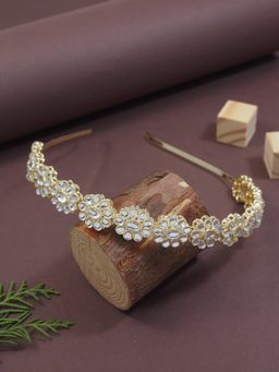 I Jewels - Traditional Gold Plated Floral Design Kundan and Pearl Mathapatti (T2180W)