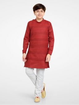 Jeetethnics - Boys Red Kurta Pyjama (Set of 2)