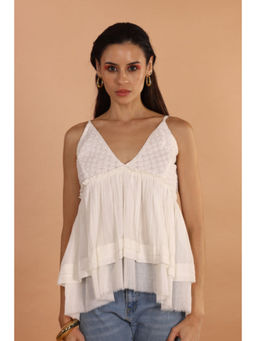 Jiraazi - Dylan Off White Cotton Schiffli Top