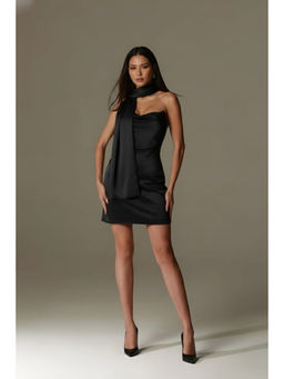 The Clothing Factory - Women Black Satin Mini Dress with Scarf