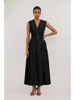 Fancy Pastels - Women Black Poplin Maxi Dress