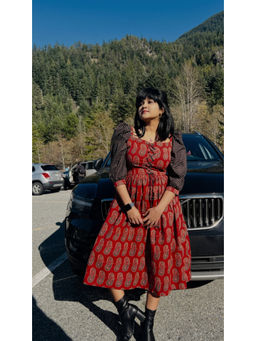 HOUSE OF LEELA - Women Red Cotton Midi Dress