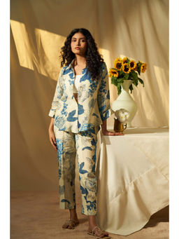 THREE-THREE - Women Cream Floral Printed Shirt and Pant